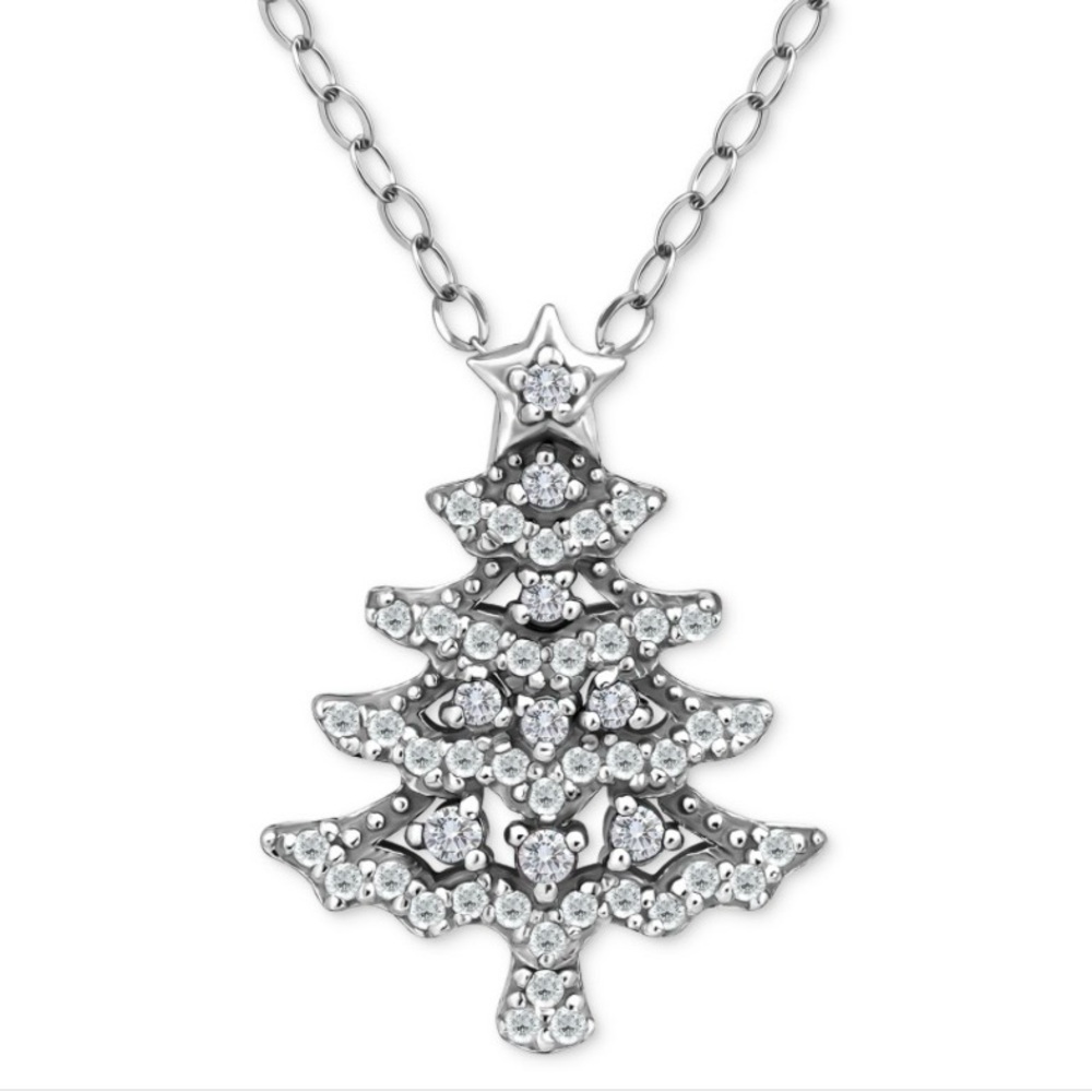 NWT Giani Bernini Cubic Zirconia Christmas Tree Pendant Necklace 16" + 2" Ext